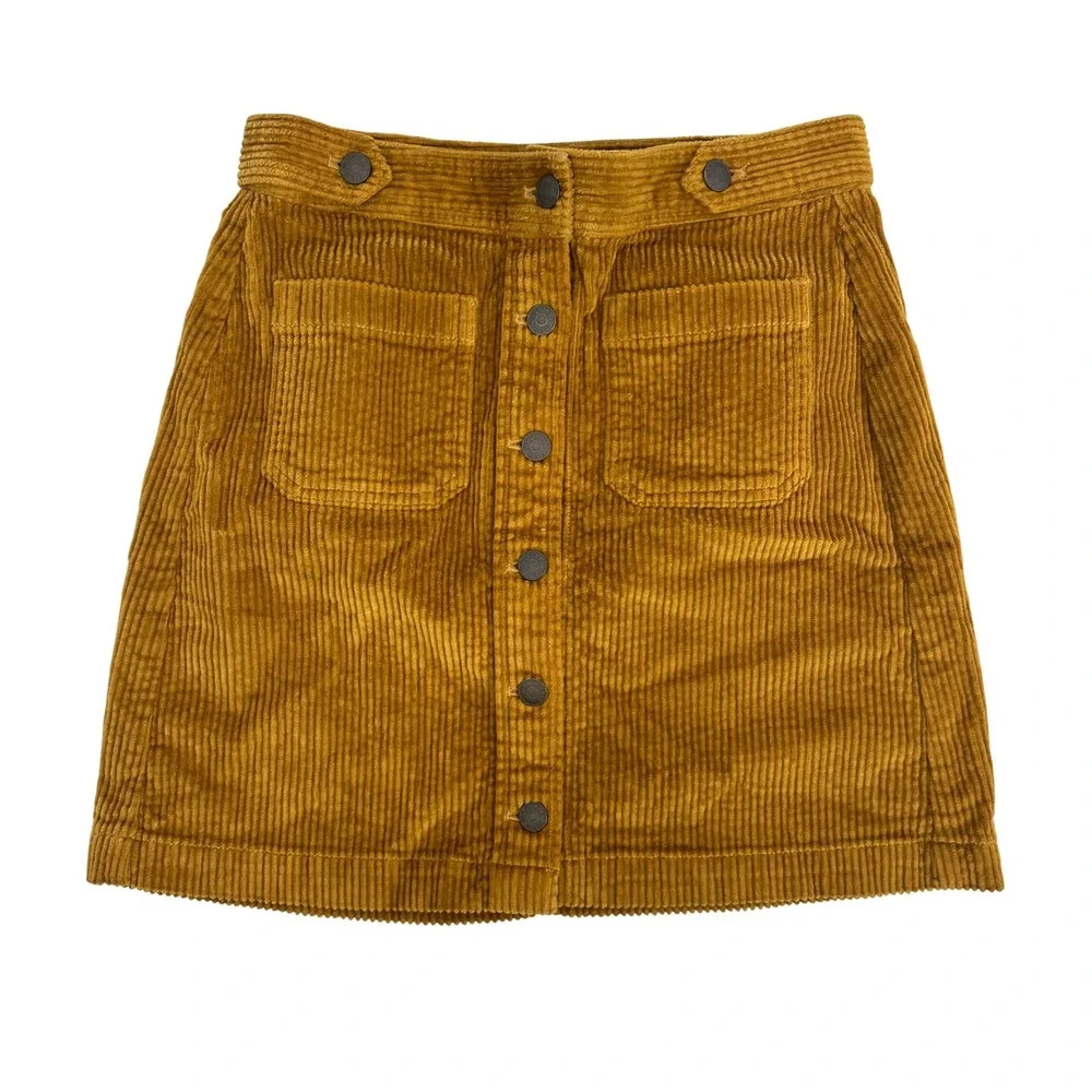 Madewell Corduroy Button Front A Line Skirt‎ Gold Mustard Size 0 AB220